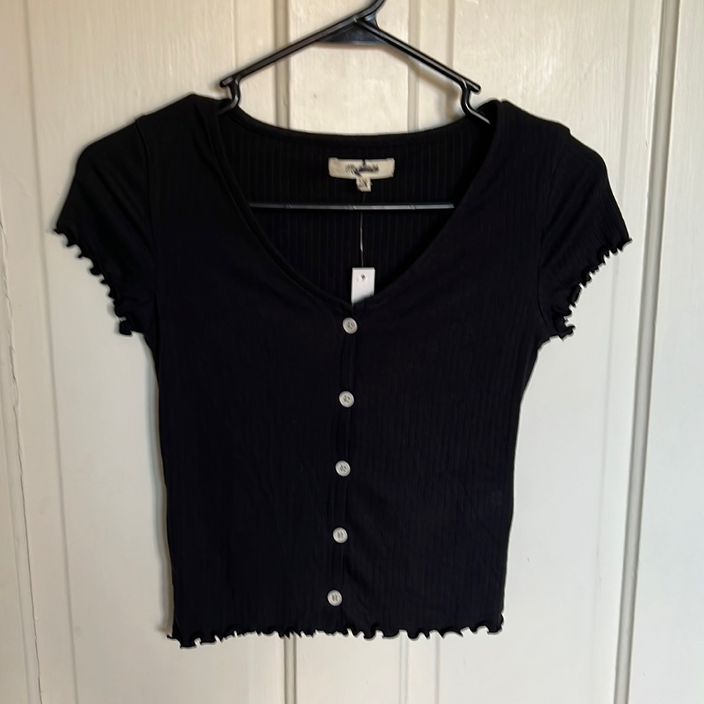 Madewell Ribbed Button-Front V-Neck Tee - Picture 2 of 6